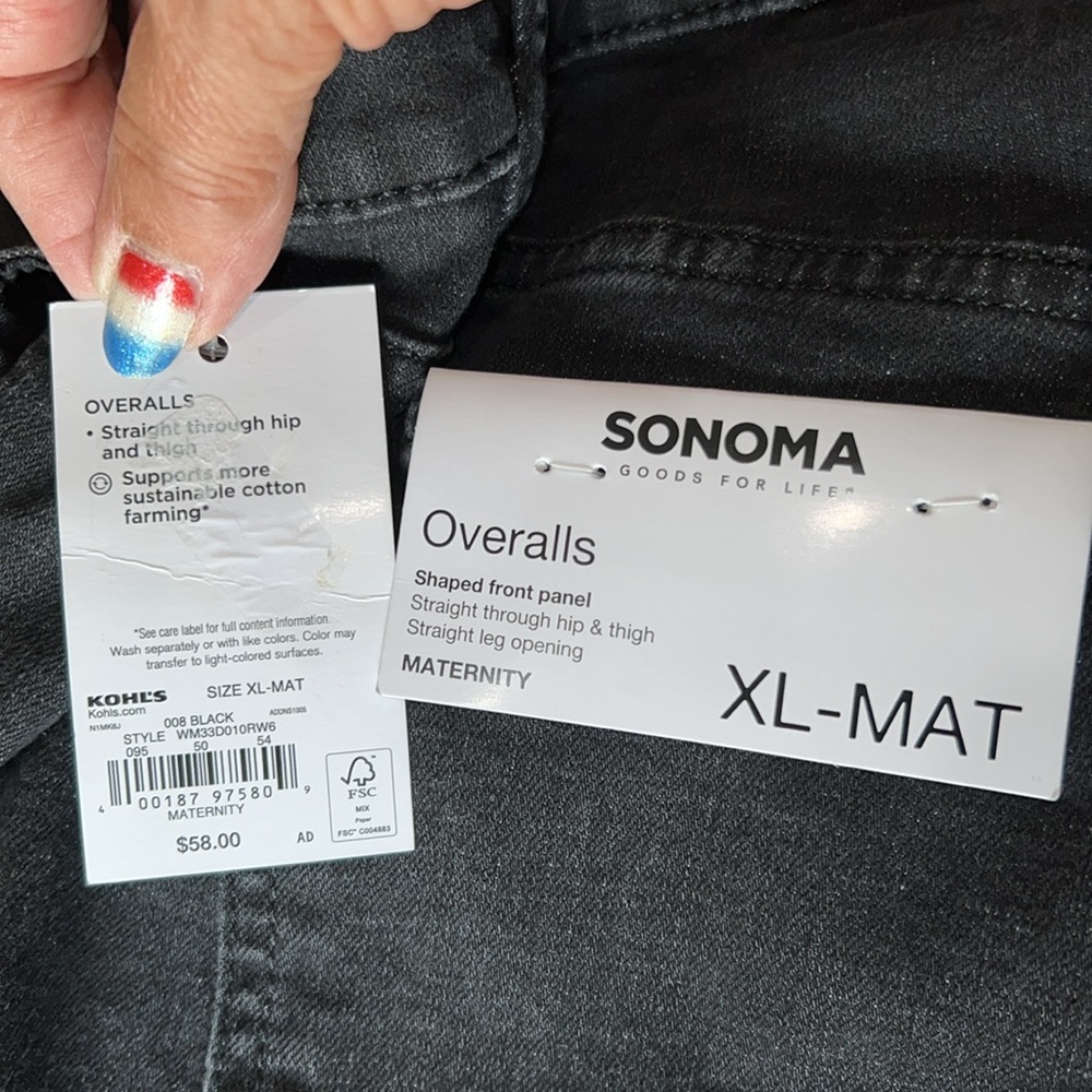 Sonoma Maternity NWT Black Denim Overalls Size XL - Picture 7 of 7